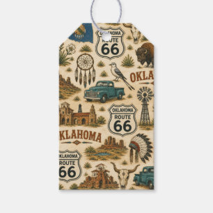 Étiquettes-cadeau Collage Western Vintage de la Route 66 en Oklahoma