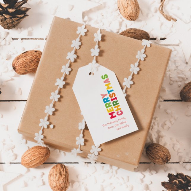 Étiquettes-cadeau Coloré et brillant Joyeux Noël Famille Tags cadeau (Créateur téléchargé)
