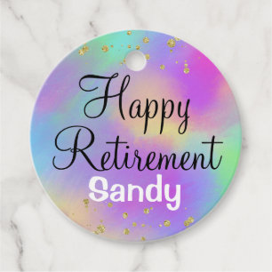 Étiquettes Cadeau Colorful Happy Retirement Unicorn Gold Parties sci