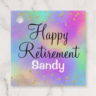 Étiquettes Cadeau Colorful Happy Retirement Unicorn Gold Parties sci