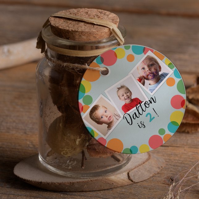 Étiquettes Cadeau Colorful Pois Boys Photos Anniversaire (Créateur téléchargé)