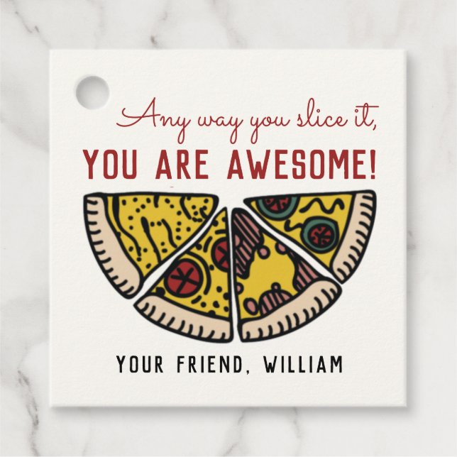 Étiquettes Cadeau Comment vous découpez Pizza Valentine Favoriser Ta (Devant)