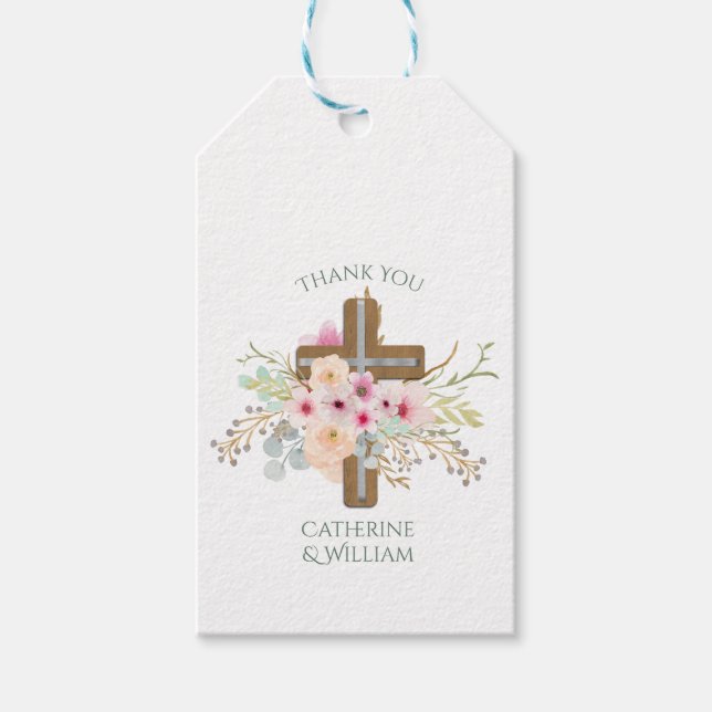 Étiquettes-cadeau Communion Baptême Personnalisée Confirmation Croix (Devant)