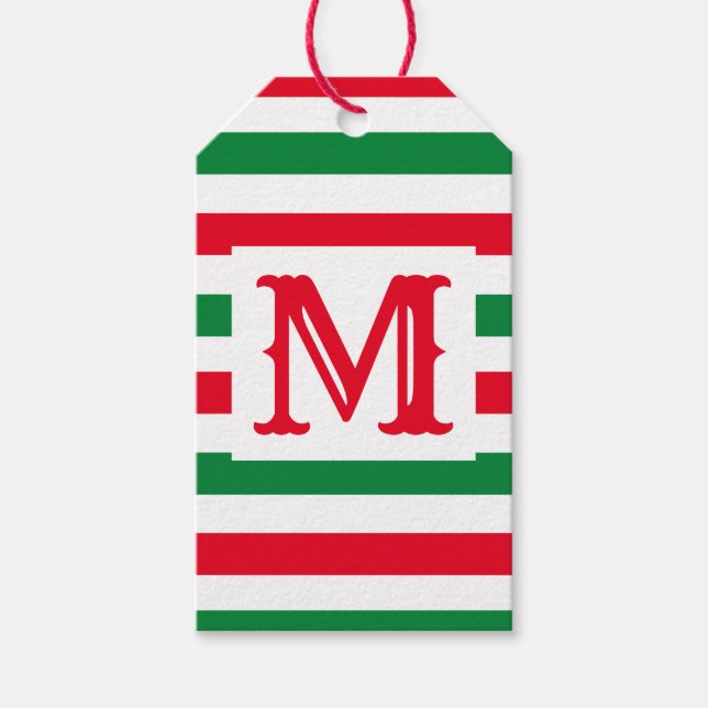 Étiquettes-cadeau Conception à rayures vert et rouge mignonne (Devant)