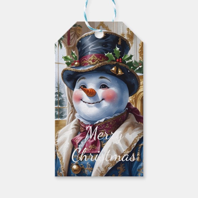 Étiquettes-cadeau Conception de bonhomme de neige victorien pour Noë (Devant)