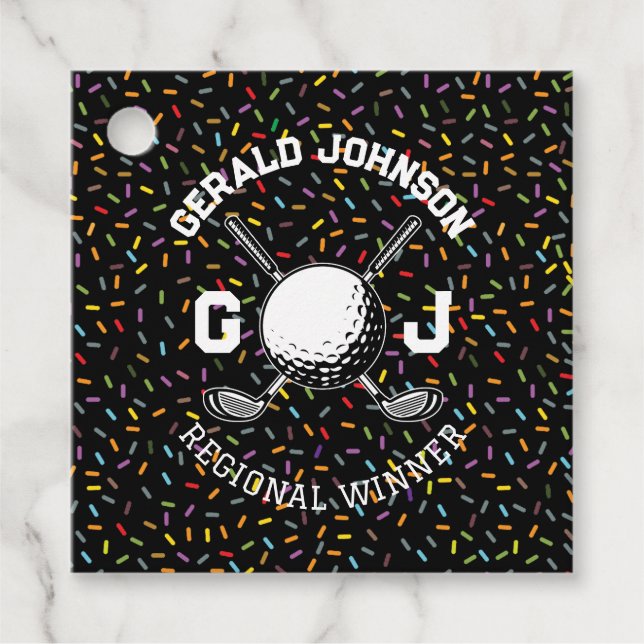 Étiquettes Cadeau Conception de monogramme de golf avec confettis pe (Devant)