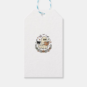Étiquettes-cadeau Conception de vecteur floral Halloween Chat fantôm