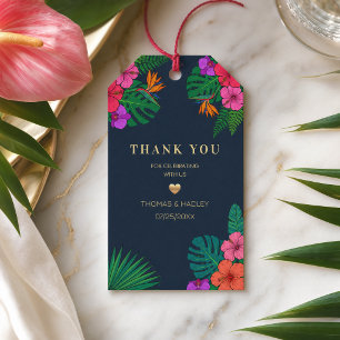 Étiquettes-cadeau Conception Florale Tropicale Hibiscus & Feuillag