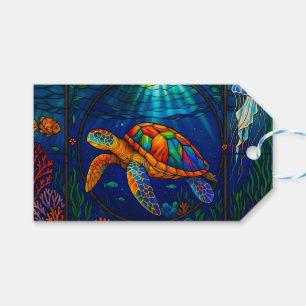Étiquettes-cadeau Conception vibrante de tortue marine en verre colo