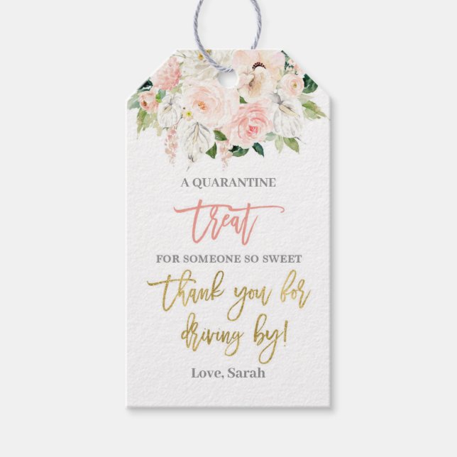 Étiquettes-cadeau Conduite par baby shower rose floral (Devant)
