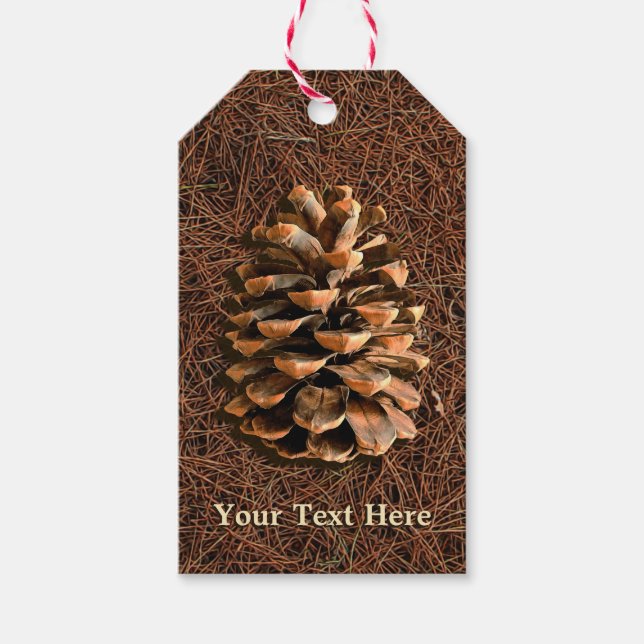 Étiquettes-cadeau Cône De Pin Sur Aiguilles Tombées (Devant)