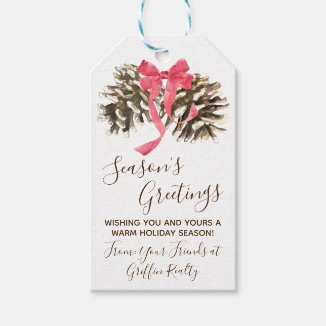 Étiquettes-cadeau Cônes de pin avec noeud, hiver, vacances, Noël (Devant)