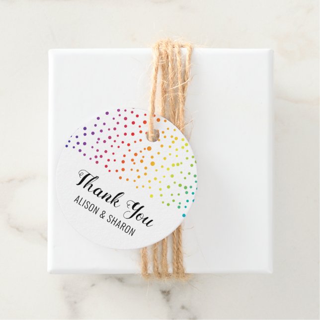 Étiquettes Cadeau Confetti arc-en-ciel, arbres Merci lesbienne maria (En situation)