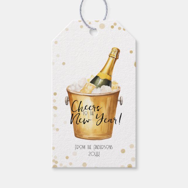 Étiquettes-cadeau Confetti d'or à la nouvelle année (Devant)
