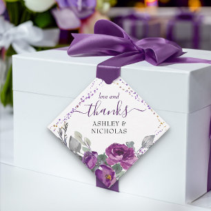 Étiquettes Cadeau Confetti floral pourpre et élégant script