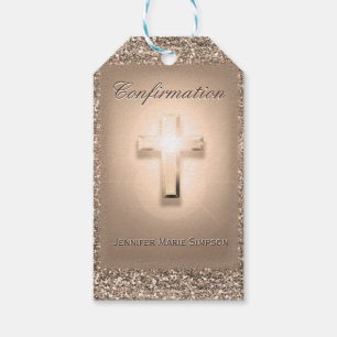 Étiquettes-cadeau Confirmation avec la croix rougeoyante