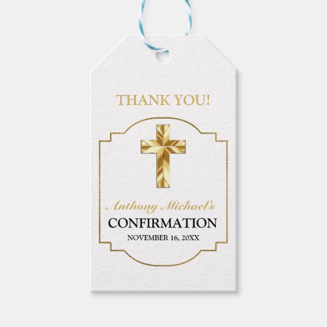 Étiquettes-cadeau Confirmation Catholique élégante or blanc (Devant)
