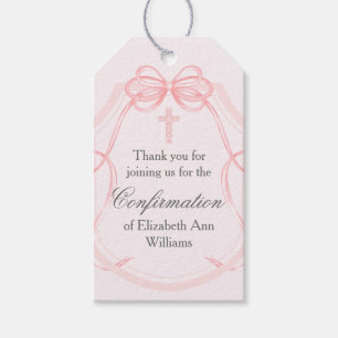 Étiquettes-cadeau Confirmation Élégante Bow en ruban rose