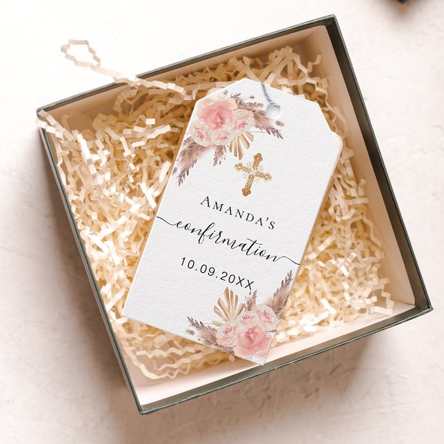 Étiquettes-cadeau Confirmation fille pampas herbe blush merci (Créateur téléchargé)