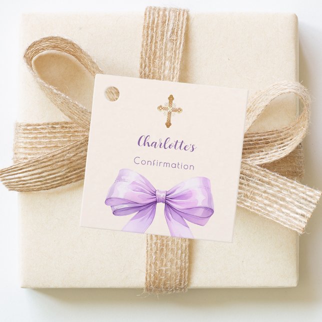 Étiquettes Cadeau Confirmation lavender bow cross girl DIY (Créateur téléchargé)