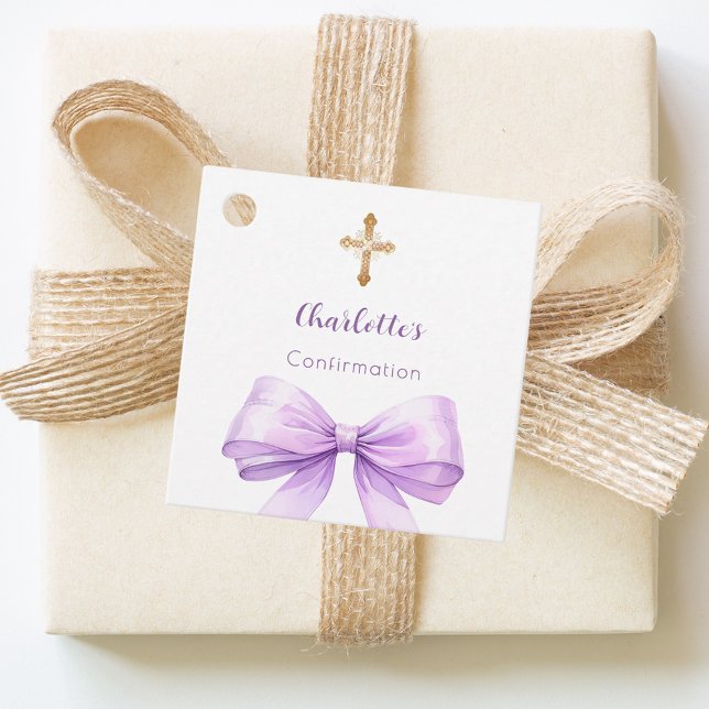 Étiquettes Cadeau Confirmation lavender bow cross girl DIY (Créateur téléchargé)