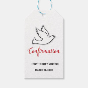 Étiquettes-cadeau Confirmation personnalisée Colombe en Rouge
