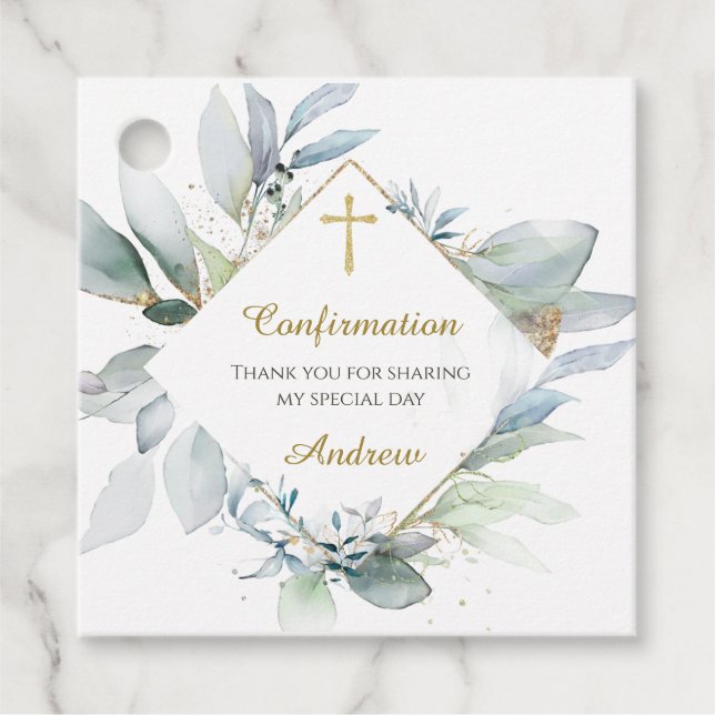 Étiquettes Cadeau Confirmation personnalisée pour Garçon Vert (Devant)