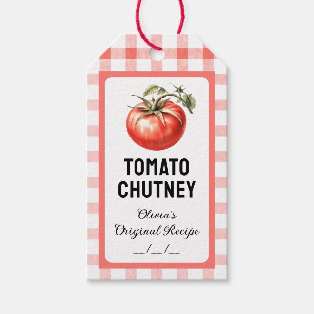 Étiquettes-cadeau confit de tomate Chutney avec aquarelle tomate (Devant)