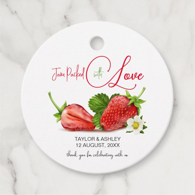 Étiquettes Cadeau Confiture emballée avec de l'amour fraise | MARIAG (Devant)
