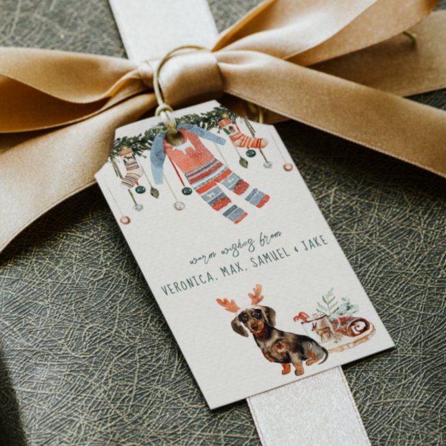 Étiquettes-cadeau Confort et joie | Noël de Dachshund (Créateur téléchargé)