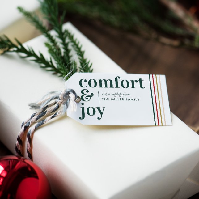 Étiquettes-cadeau Confort et joie | Noël Vert Forêt élégant (Créateur téléchargé)