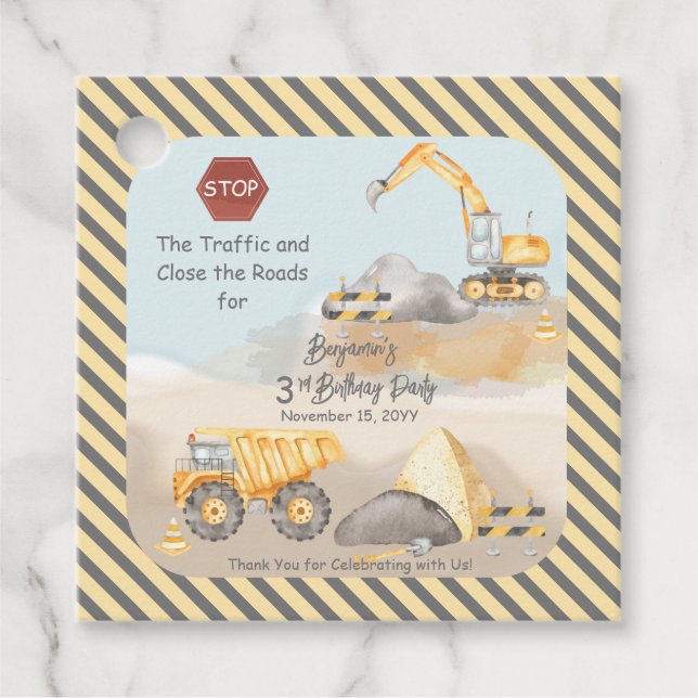 Étiquettes Cadeau Construction Dump Truck Boy 3e fête d'anniversaire (Devant)