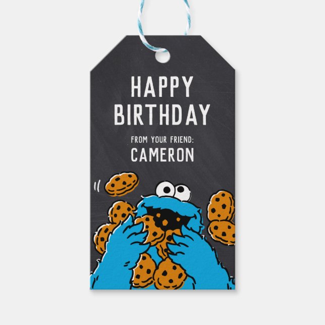 Étiquettes-cadeau Cookie Monster | Joyeux anniversaire de (Devant)