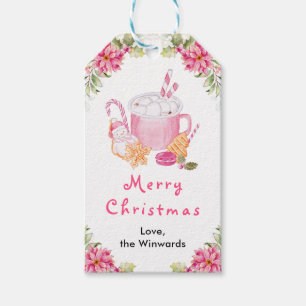 Étiquettes-cadeau Cookies de vacances et cacao rose Joyeux Noël