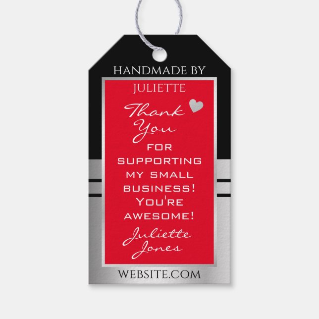 Étiquettes-cadeau Cool Argent noir et couleurs rouges Merci d'emball (Devant)