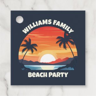 Étiquettes Cadeau Cool Custom Sunrise Palm Trees Beach Party Blue