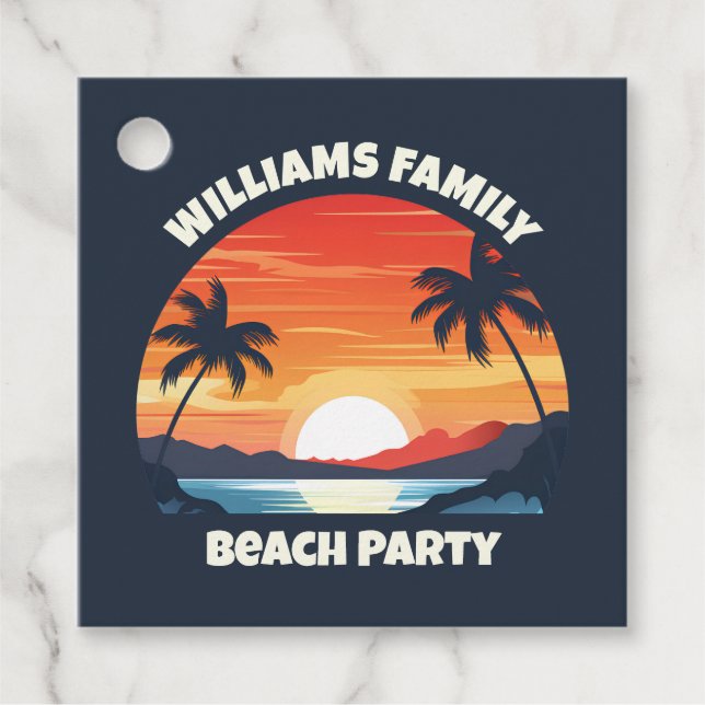 Étiquettes Cadeau Cool Custom Sunrise Palm Trees Beach Party Blue (Devant)
