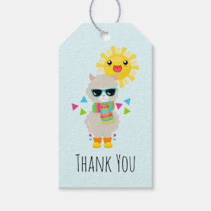 Étiquettes-cadeau Cool Llama et souriant Kawaii Sun Merci