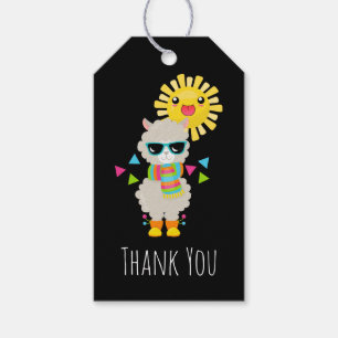 Étiquettes-cadeau Cool Llama et souriant Kawaii Sun Merci