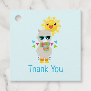 Étiquettes Cadeau Cool Llama et souriant Kawaii Sun Merci