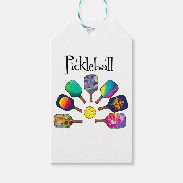 Étiquettes-cadeau Cool Pickleball Paddle Sports Rainbow (Devant)