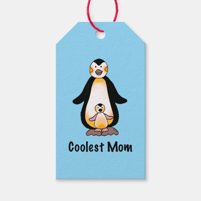 Étiquettes-cadeau Coolest Mom Penguin Family Design (Devant)
