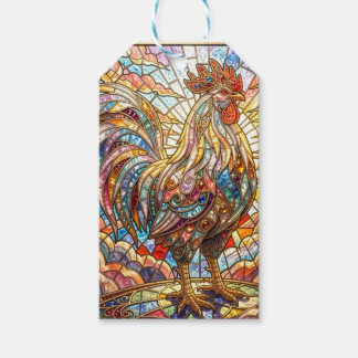 Étiquettes-cadeau Coq d'or de la mosaïque du chant de lumière 