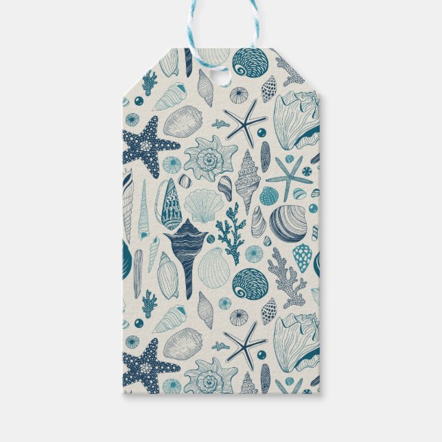 Étiquettes-cadeau Coques de mer sur le blanc (Devant)