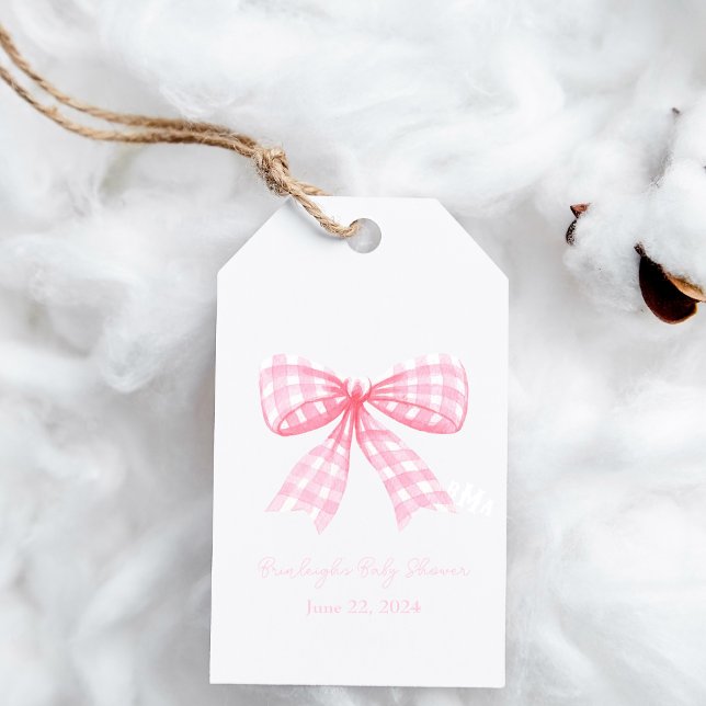 Étiquettes-cadeau Coquette à ruban rose En vichy bow personnalisée (Créateur téléchargé)