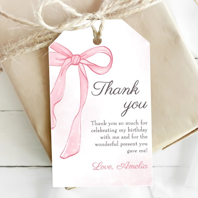 Étiquettes-cadeau Coquette Aquarelle rose mignonne Bow Anniversaire (Créateur téléchargé)