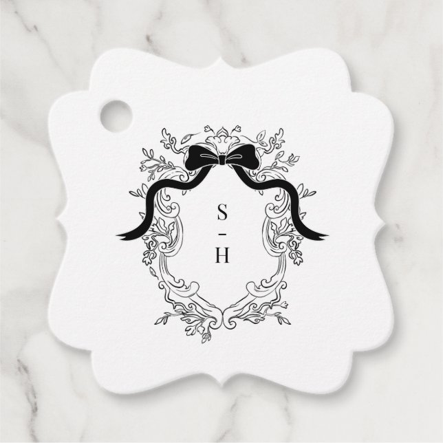 Étiquettes Cadeau Coquette Bow Crest Monogramme Mariage français (Devant)