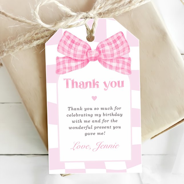 Étiquettes-cadeau Coquette Bow rose 1er anniversaire (Créateur téléchargé)