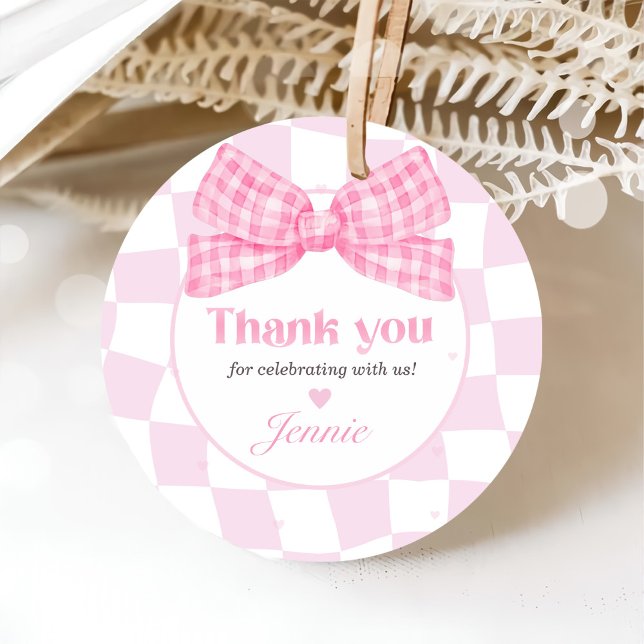 Étiquettes Cadeau Coquette Bow rose 1er anniversaire (Créateur téléchargé)