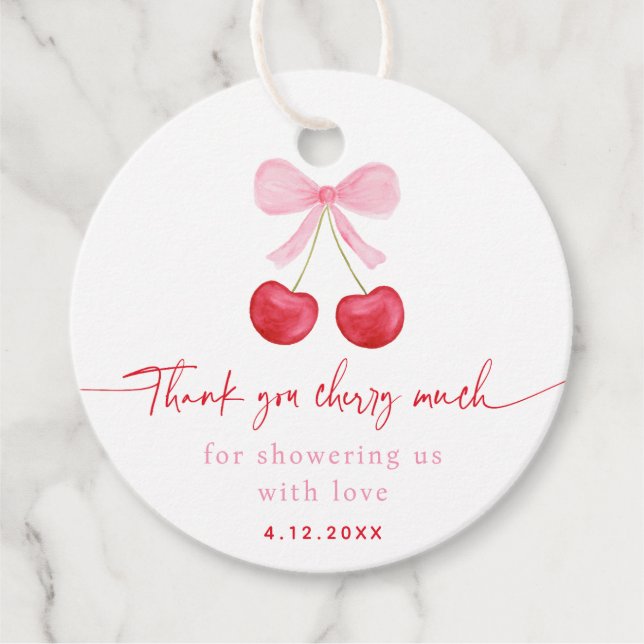 Étiquettes Cadeau Coquette Cerise de Bow rose Anniversaire (Devant)